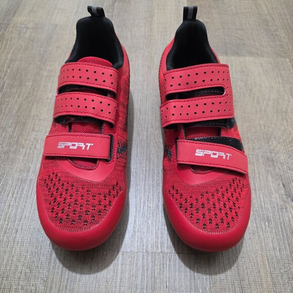 Red Sport Cycling Shoes 3-Strap Road Bike Shoes with Cleats & Hardware Set - Picture 8 of 13